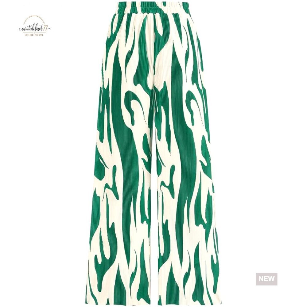 Wide Leg Palazzo Pants High Waist Pleated Lounge Pants Graphic Print